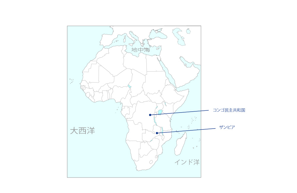 アフリカにおけるウイルス性人獣共通感染症の疫学に関する研究の協力地域の地図