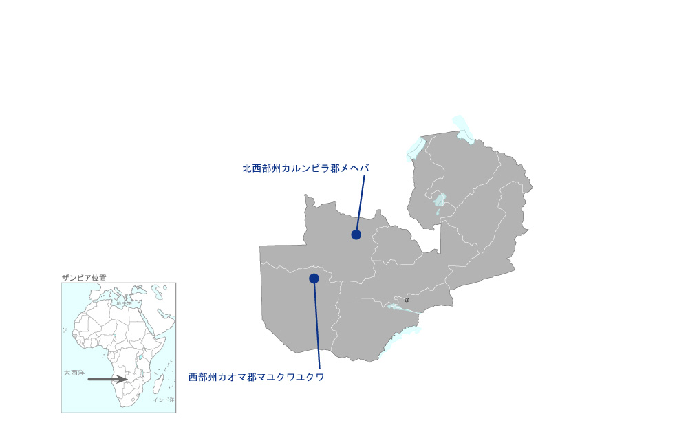 元難民の現地統合支援プロジェクトの協力地域の地図