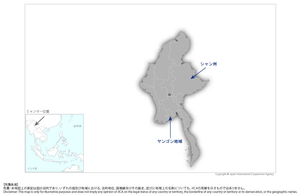 園芸作物の安全向上によるバリューチェーン構築プロジェクトの協力地域の地図