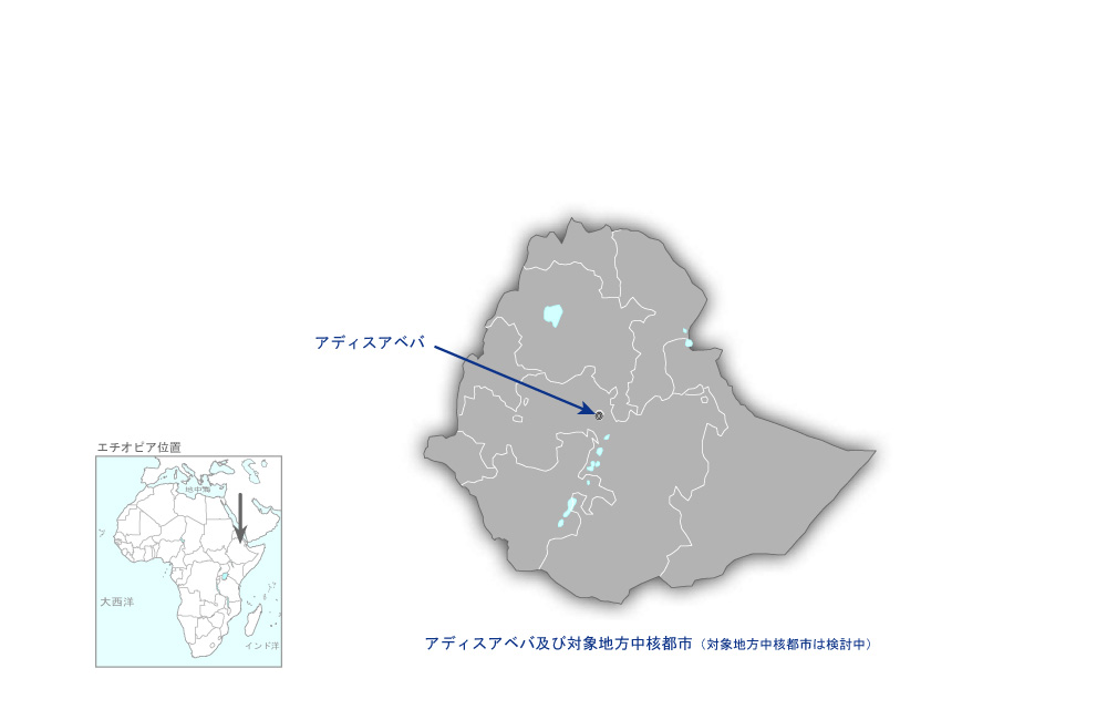 都市計画・都市管理能力強化プロジェクトの協力地域の地図