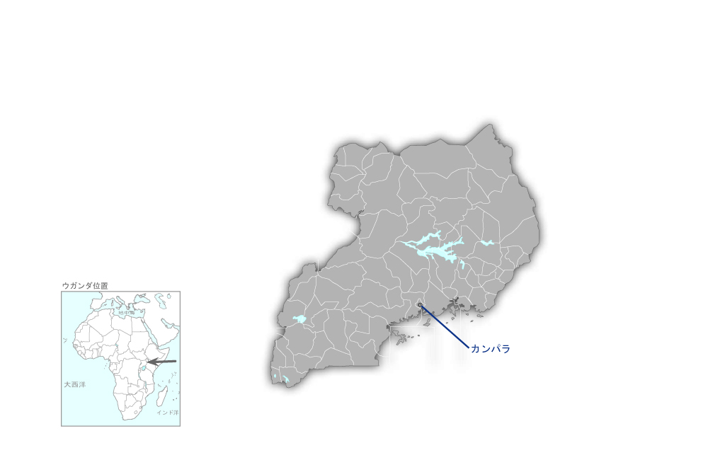 カンパラ首都圏都市開発マスタープランプロジェクトの協力地域の地図