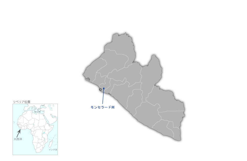 モンセラード州保健サービス改善・監理支援能力強化プロジェクトの協力地域の地図