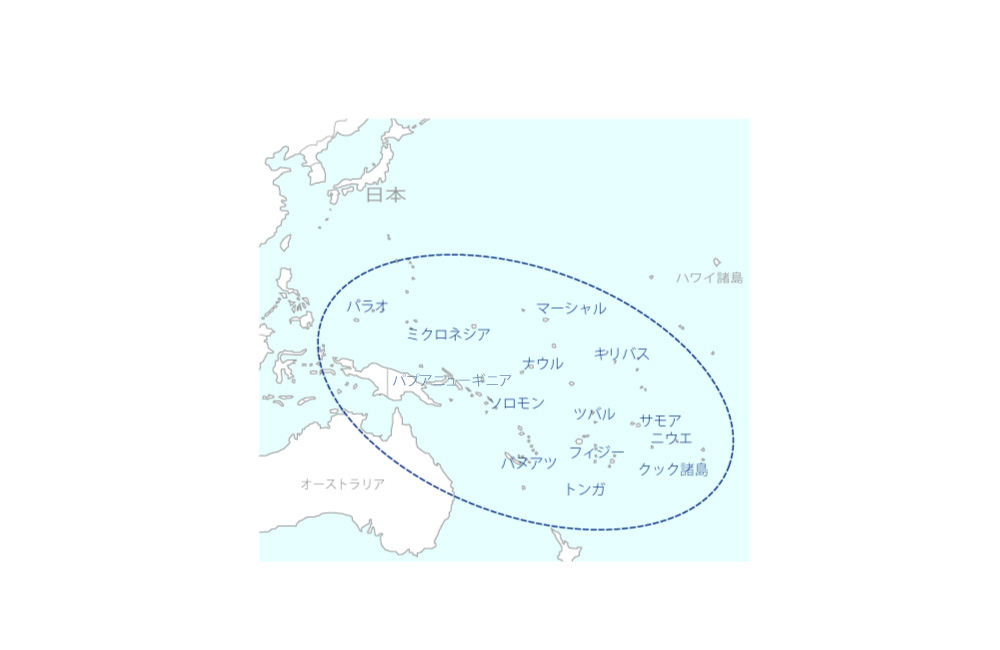太平洋島嶼国のSDG14「海の豊かさを守ろう」プロジェクトの協力地域の地図