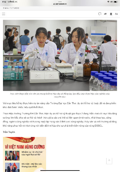 全国紙「Vietnam Net」紙に掲載された本プロジェクト関連記事