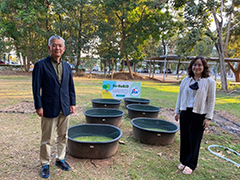 Dr. Morikawa with Dr. Pairaya (right) at Duckweed production site in Khon Kaen Univ.