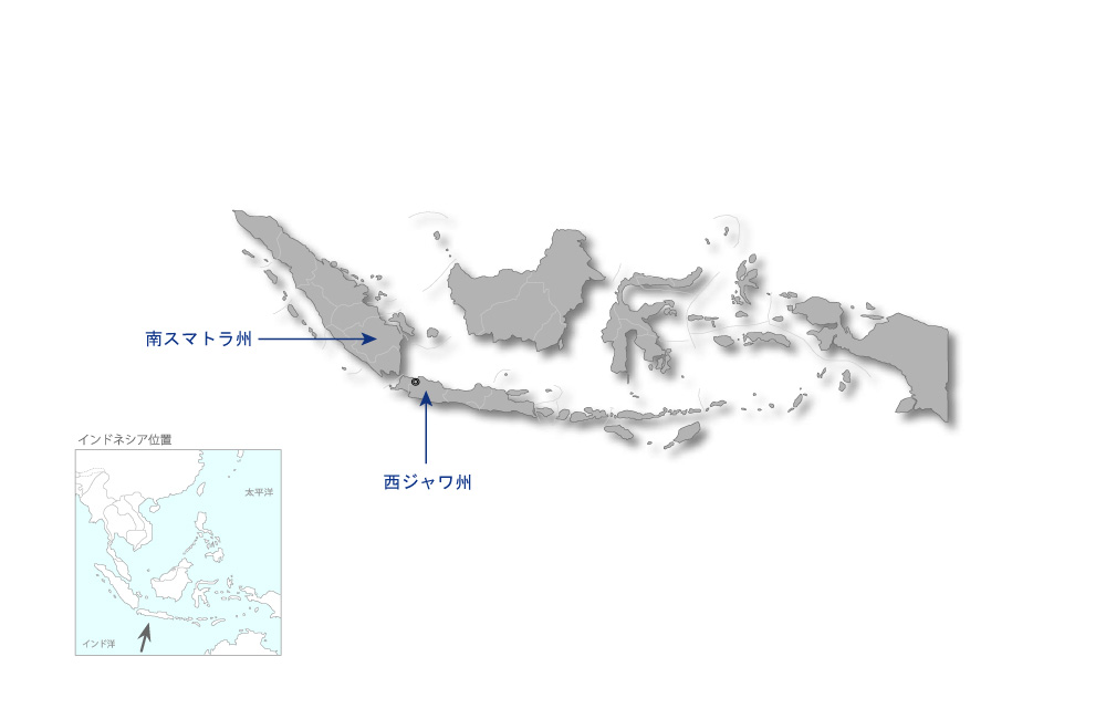 ゴムノキ葉枯れ病防除のための複合的技術開発プロジェクトの協力地域の地図