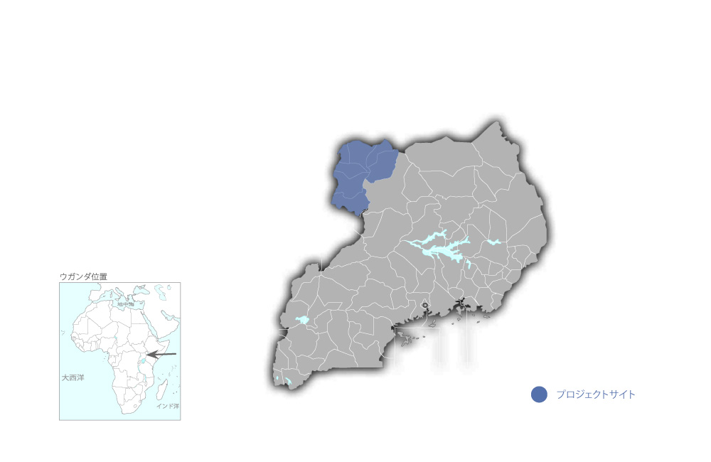 西ナイル・難民受入地域レジリエンス強化プロジェクトの協力地域の地図