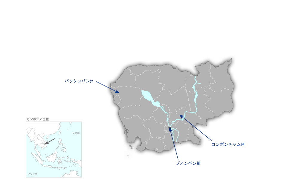 保健人材継続教育制度強化プロジェクトの協力地域の地図