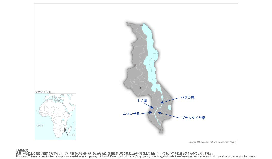 シレ川中流域における村落振興・森林復旧プロジェクトの協力地域の地図