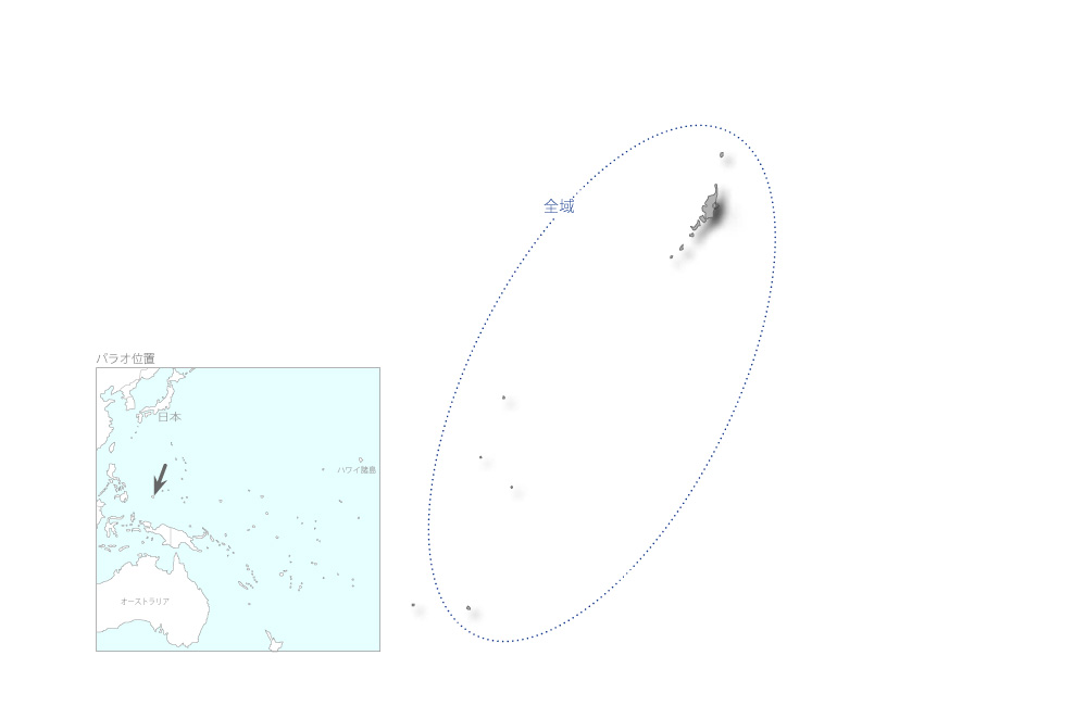 新型コロナウイルス感染症流行下における遠隔技術を活用した集中治療能力強化プロジェクト（パラオ）の協力地域の地図