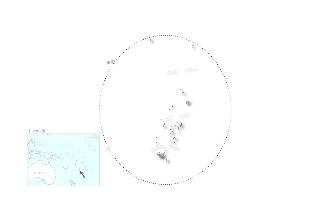 新型コロナウイルス感染症流行下における遠隔技術を活用した集中治療能力強化プロジェクト（トンガ）の協力地域の地図
