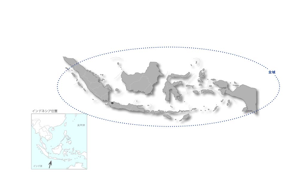 新型コロナウイルス感染症流行下における遠隔技術を活用した集中治療能力強化プロジェクト（インドネシア）の協力地域の地図
