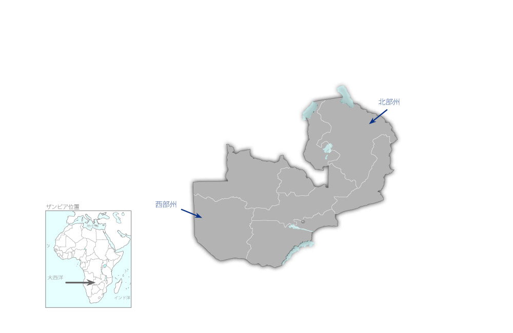 農村振興能力向上プロジェクトの協力地域の地図