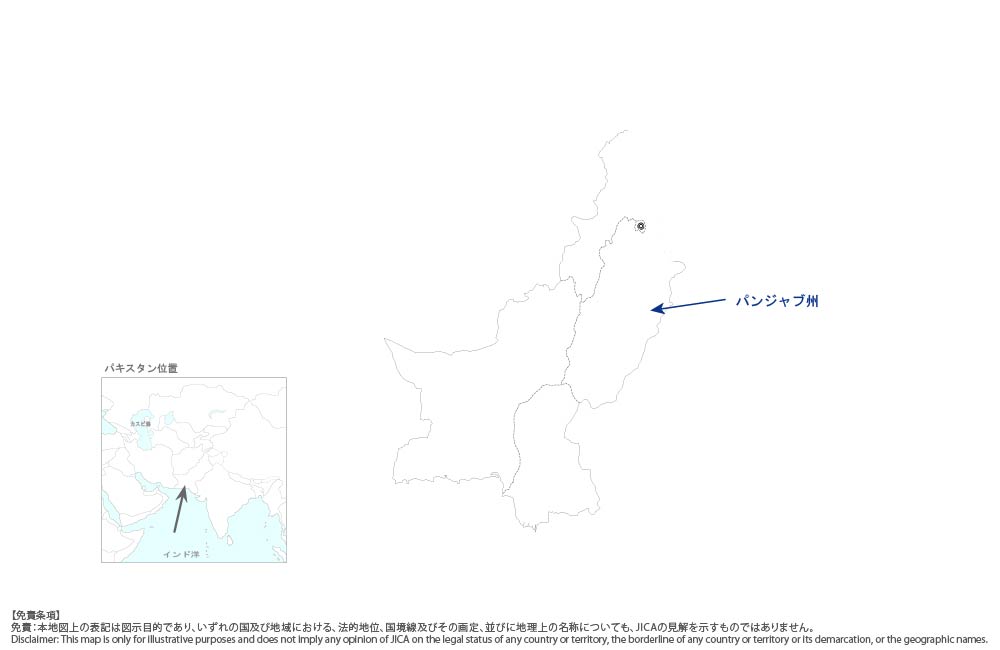 パンジャブ州上下水道管理能力強化プロジェクトの協力地域の地図