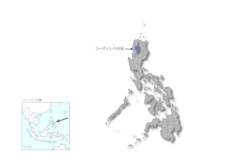 コーディレラ地域保健システム強化プロジェクトの協力地域の地図