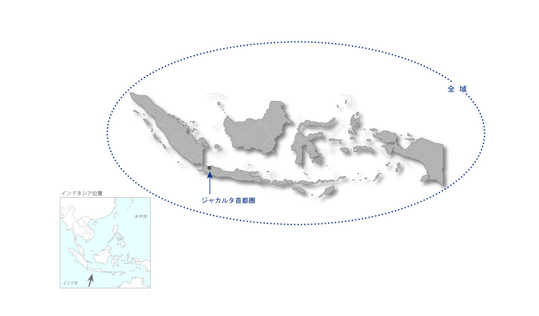 JABODETABEK 都市交通政策統合プロジェクトフェーズ 2の協力地域の地図