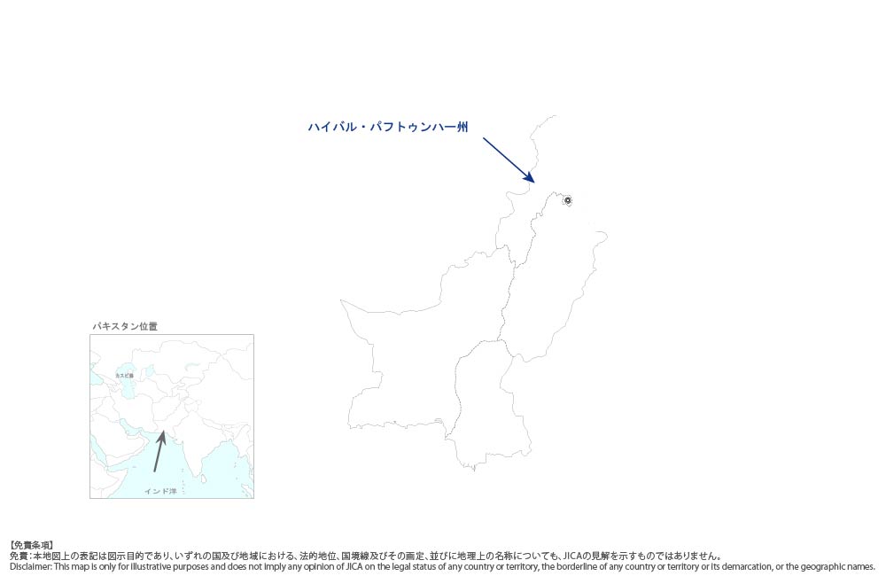 ハイバル・パフトゥンハー州技術・職業訓練能力強化プロジェクトの協力地域の地図
