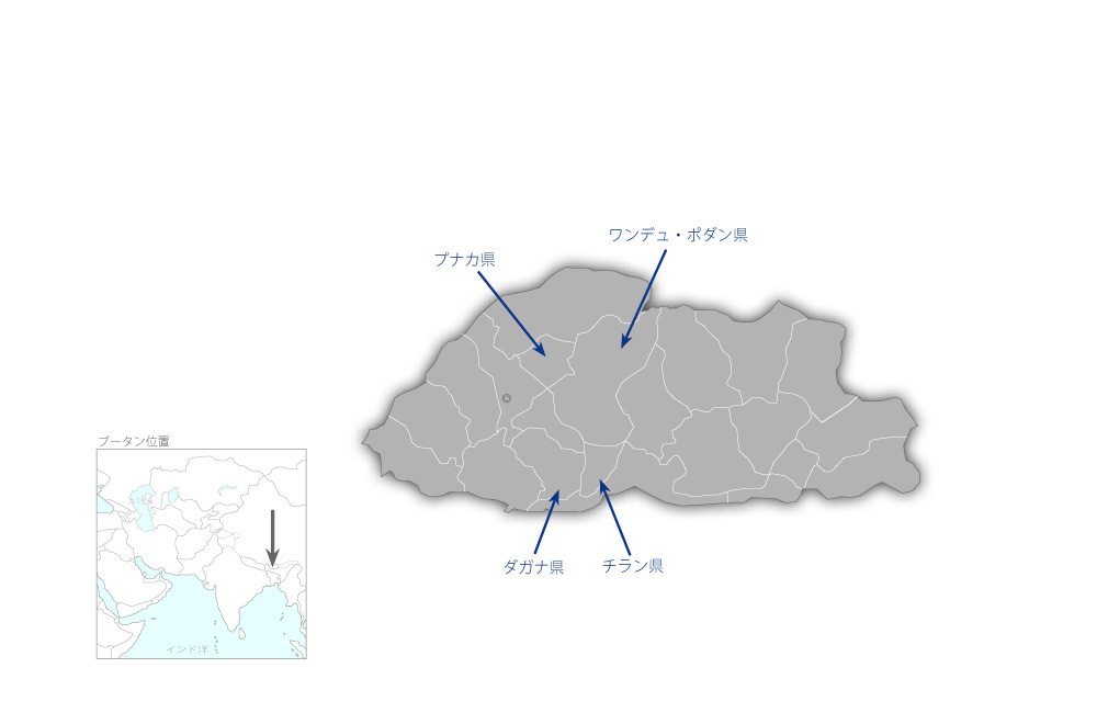 中西部地域園芸農業振興プロジェクトの協力地域の地図