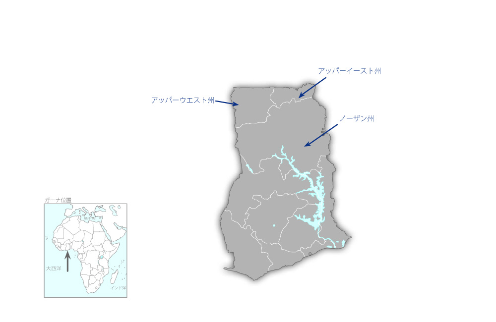 北部3州におけるライフコースアプローチに基づく地域保健医療サービス強化プロジェクトの協力地域の地図