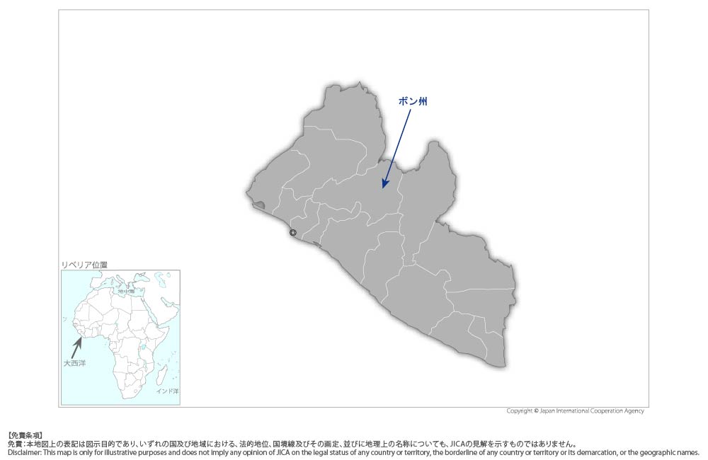 小規模農家コメ生産向上プロジェクトの協力地域の地図