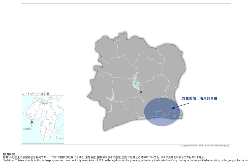 養殖魚バリューチェーン開発を通じた内水面養殖再興計画プロジェクトの協力地域の地図