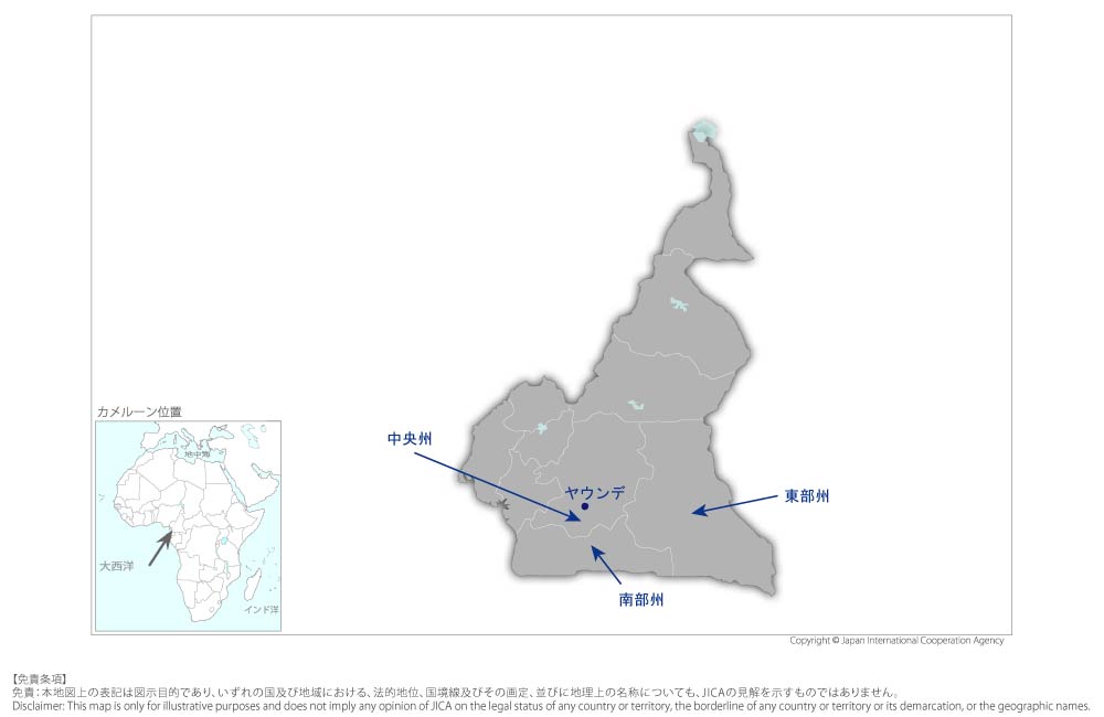 小規模農家のためのキャッサバ・バリューチェーン改善プロジェクトの協力地域の地図