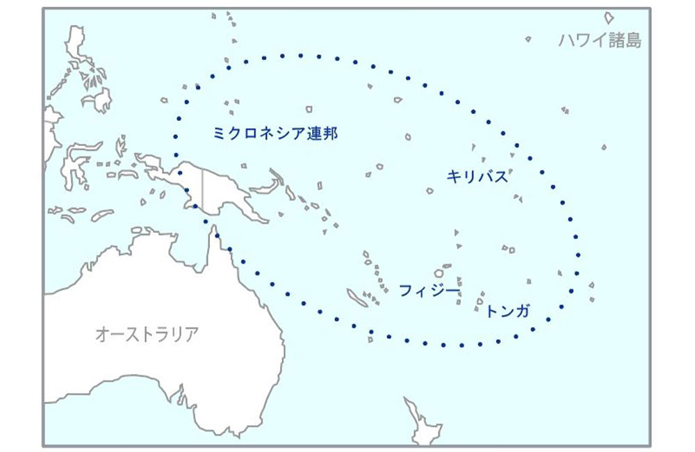 大洋州地域強靭な保健システム構築のための連携強化プロジェクトの協力地域の地図