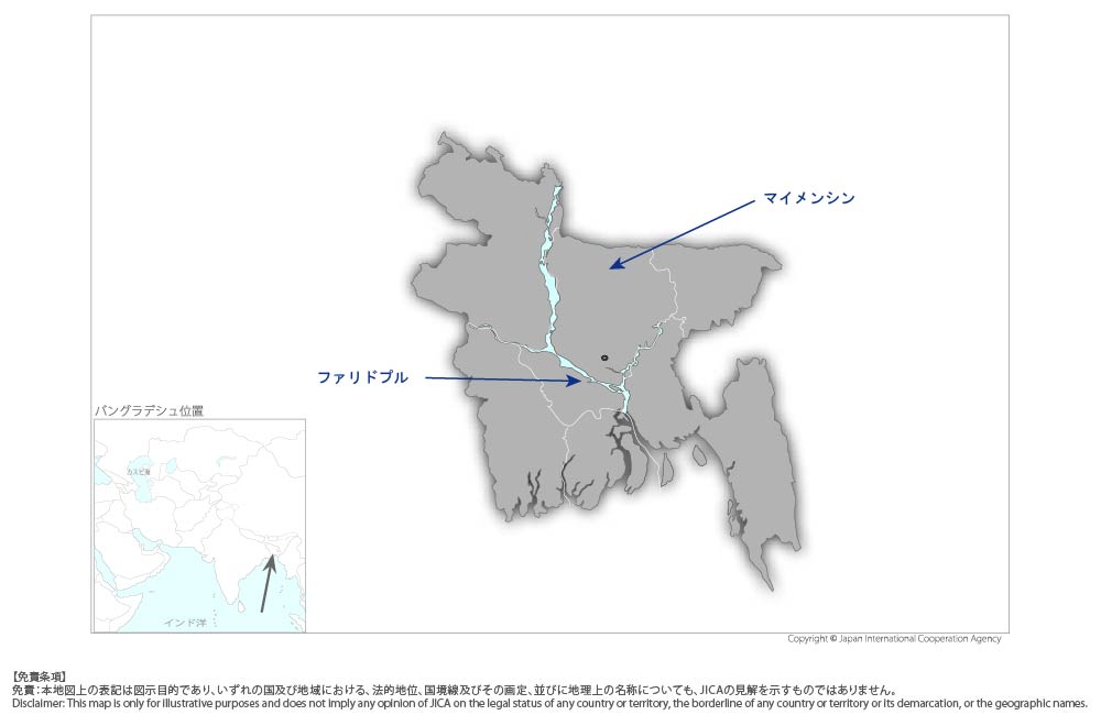 稲の安全性と高栄養価に貢献する育種および水管理技術の開発プロジェクトの協力地域の地図