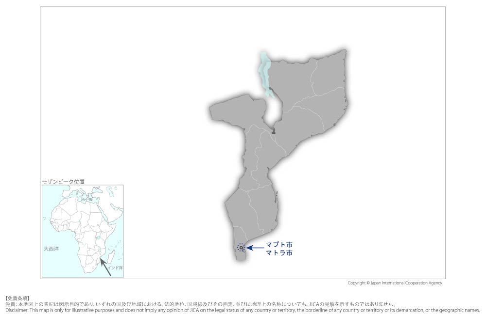 マプト市及びマトラ市における包括的内水氾濫災害対策マスタープラン策定プロジェクトの協力地域の地図