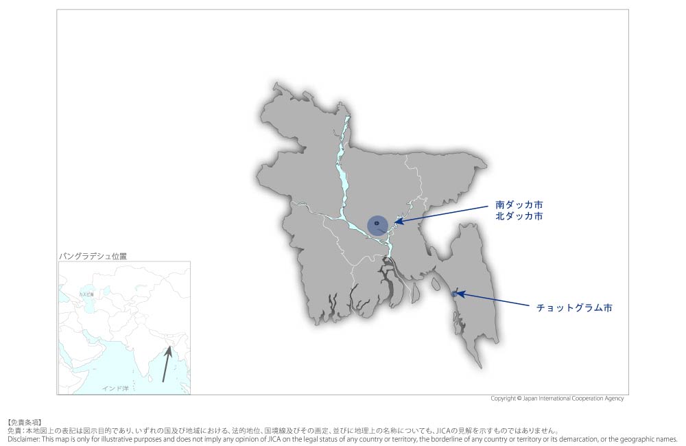 ごみ減量化及び持続可能な社会構築支援プロジェクトの協力地域の地図