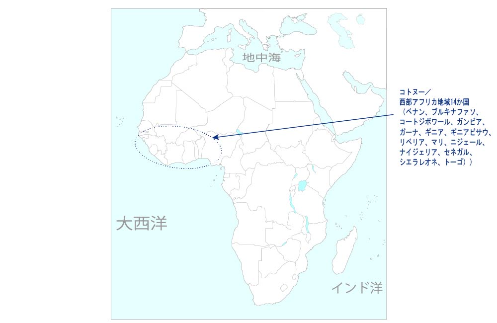 西部アフリカパワープール促進のための広域連携強化プロジェクトの協力地域の地図