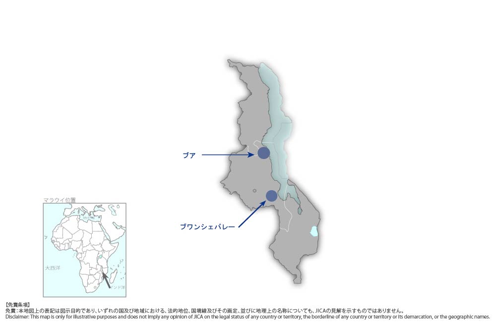 コメ生産及びマーケティングの促進プロジェクトの協力地域の地図