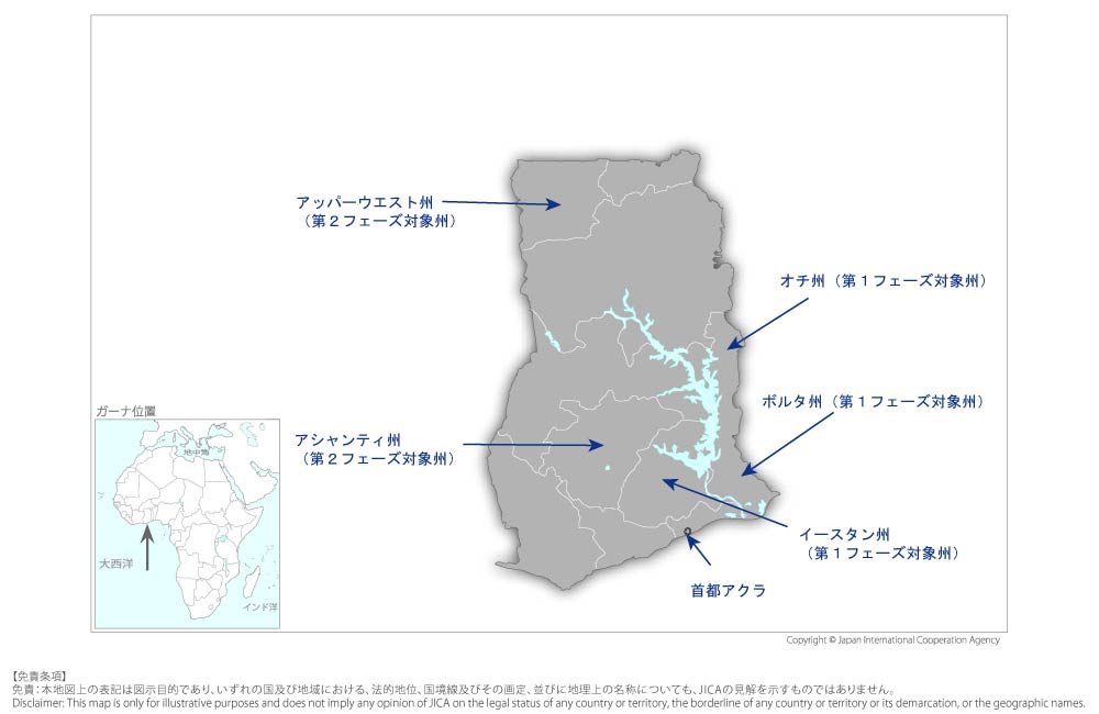 みんなの学校：コミュニティ参加型学習改善支援プロジェクトフェーズ2の協力地域の地図
