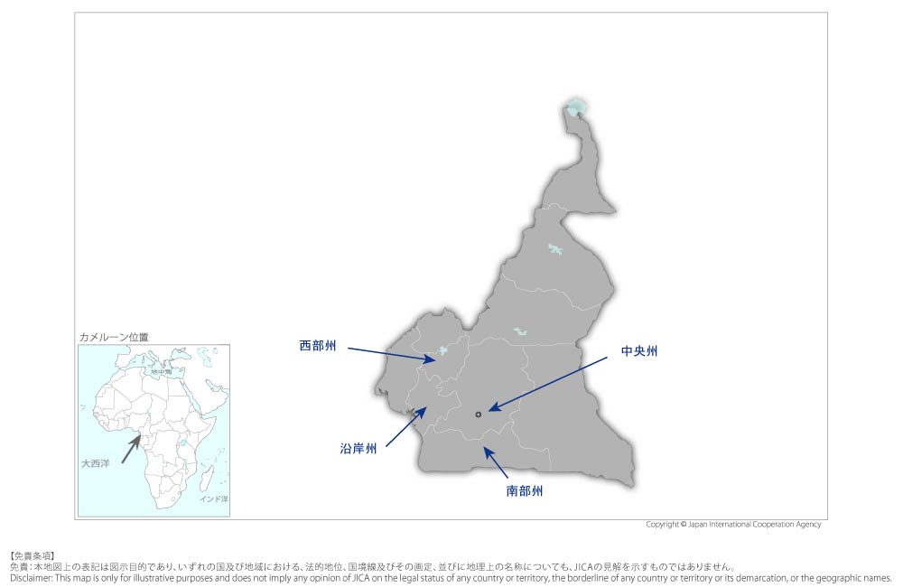 国内水面養殖振興プロジェクトの協力地域の地図