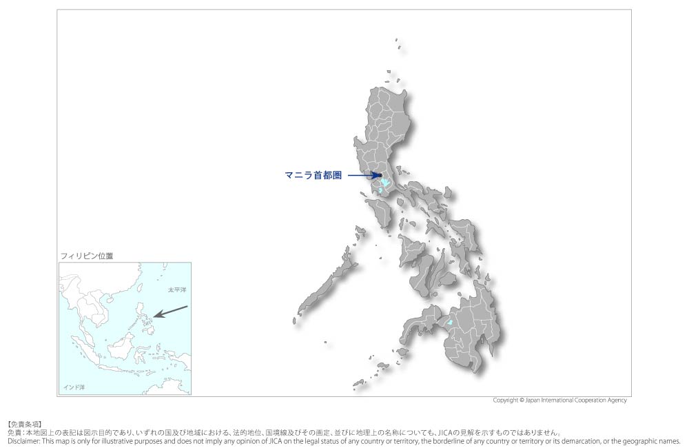 マニラ首都圏ITS改善による交通管理能力強化プロジェクトの協力地域の地図