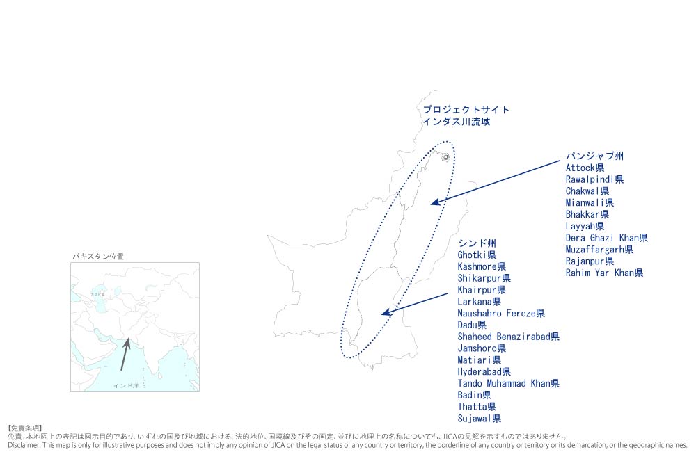 2022年洪水を踏まえた効果的な堤防管理のための能力向上プロジェクトの協力地域の地図