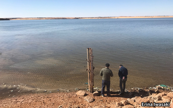 ラシュダ排水湖で水位を計測