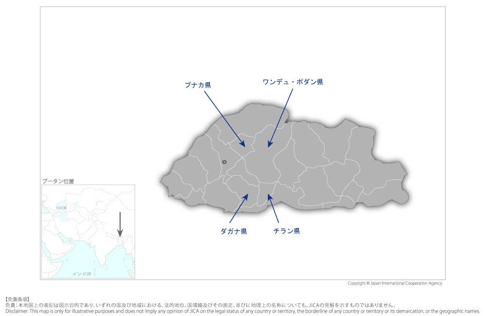 住民主体の獣害対策プロジェクトの協力地域の地図