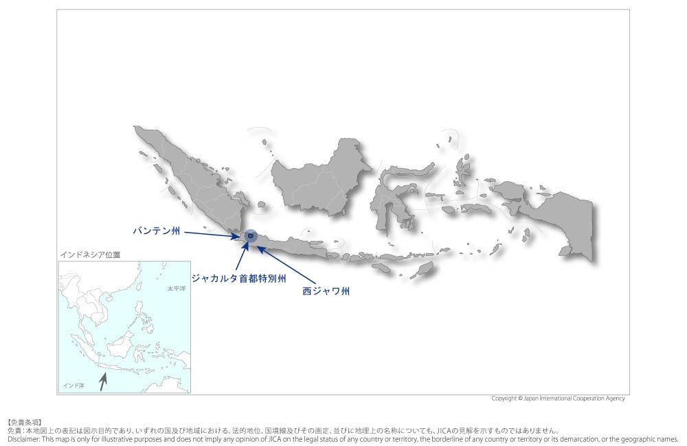 インドネシア緊急地震速報・対応システムの開発の協力地域の地図
