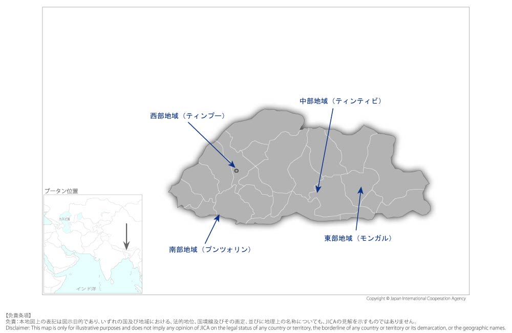 地すべりリスク削減能力強化プロジェクトの協力地域の地図