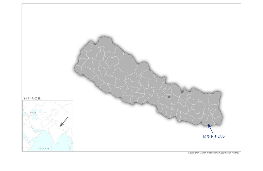 ビラトナガルにおける上水道改善計画の協力地域の地図
