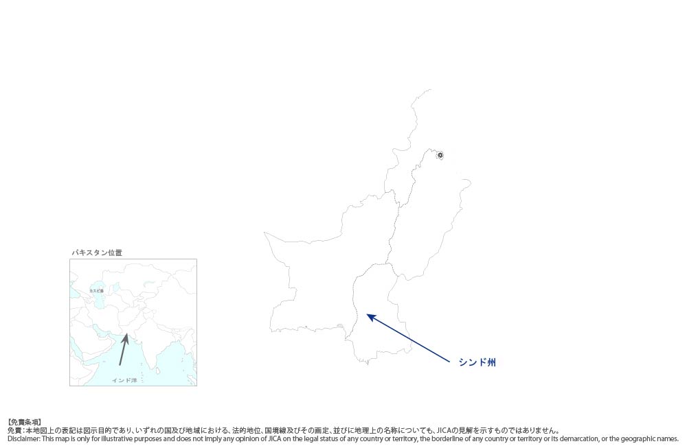 シンド州農村部における女子前期中等学校拡充計画の協力地域の地図