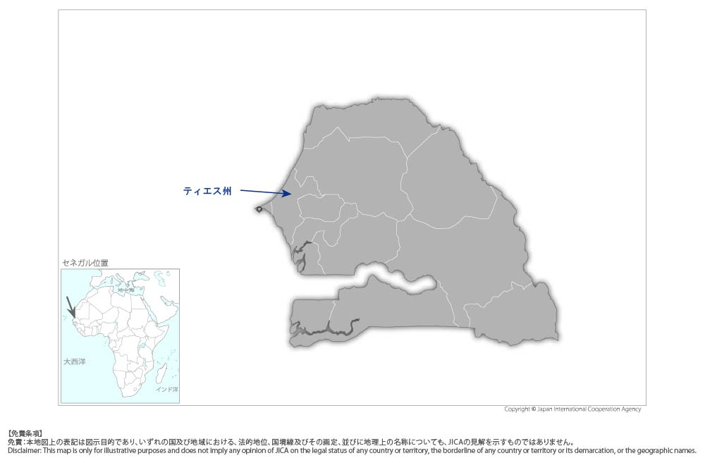 ティエス州地域中核病院拡充計画の協力地域の地図