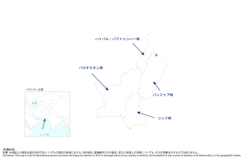 インダス川流域における洪水管理強化計画の協力地域の地図