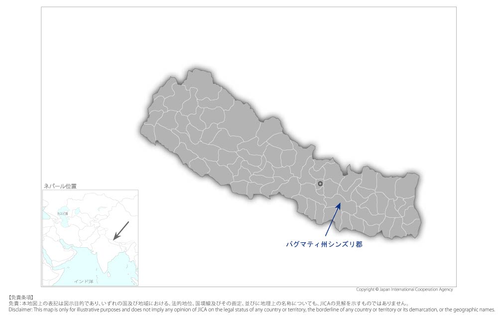 洪水被害を受けたシンズリ道路緊急復旧計画の協力地域の地図