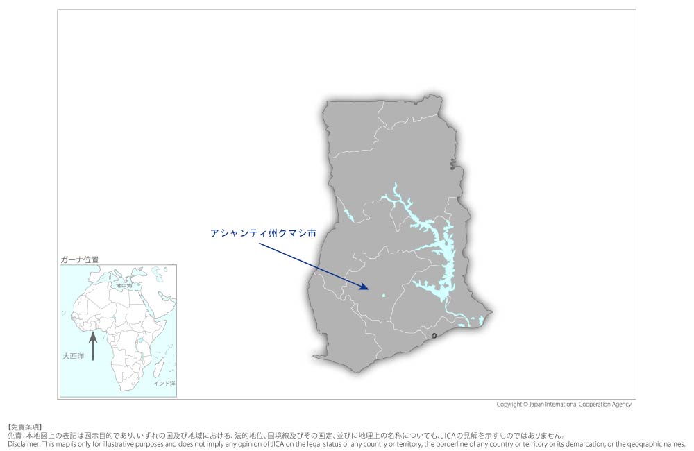 クマシ市における内環状道路改良計画の協力地域の地図