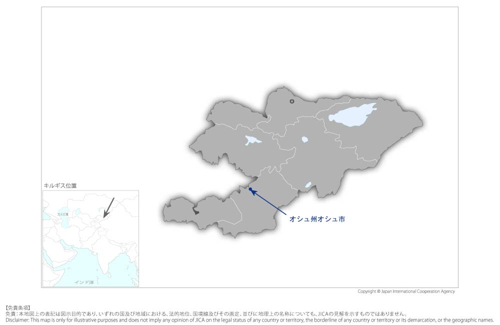 南部地域における中核病院医療機材整備計画の協力地域の地図