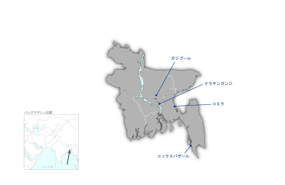 都市開発及び都市行政強化事業の協力地域の地図