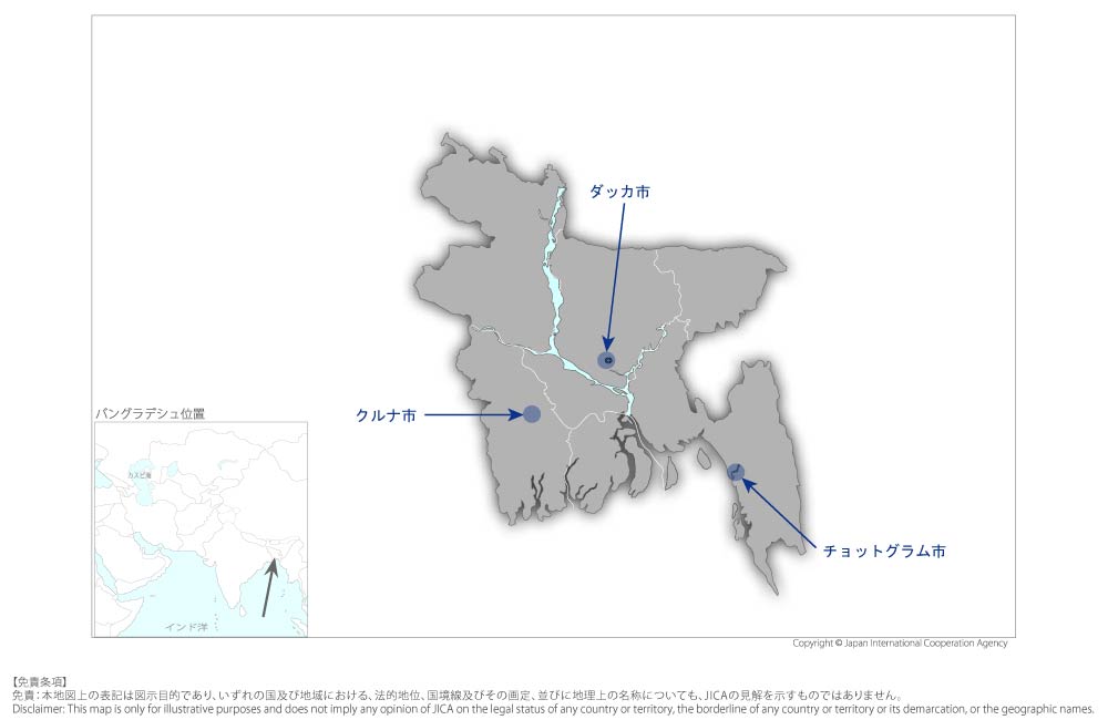 食品安全検査能力向上事業の協力地域の地図