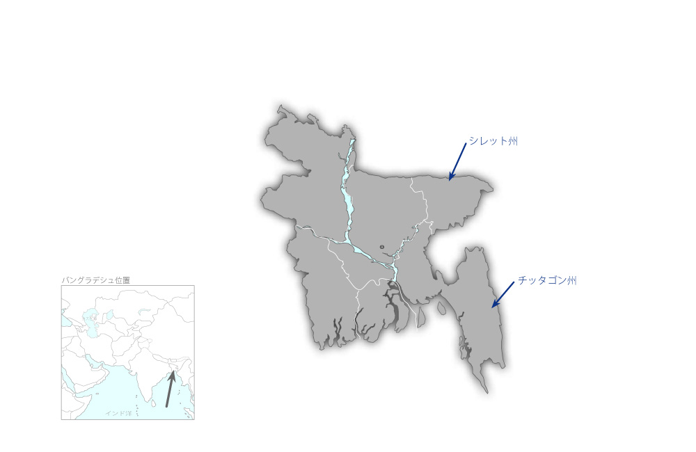 東部バングラデシュ農村インフラ整備事業の協力地域の地図